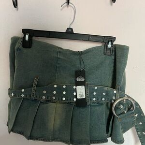 Fashion Nova Denim Mini Skirt with Belt never worn with tags